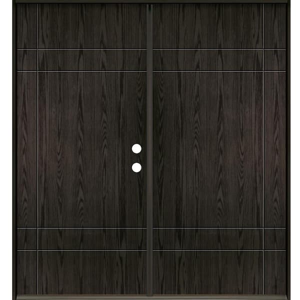 Krosswood Doors SUMMIT Modern 72 in. x 80 in. Left-Active/Inswing Solid Panel Baby Grand Stain Double Fiberglass Prehung Front Door