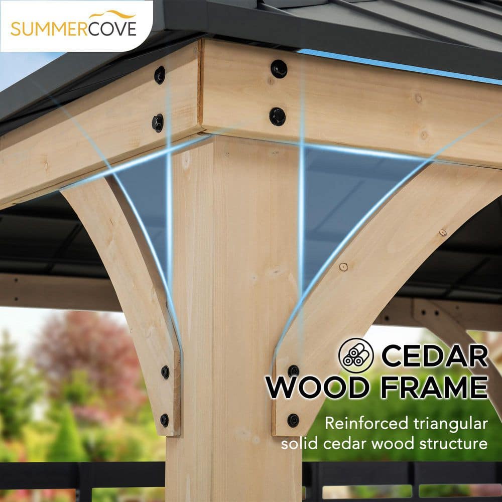 Cameron 11 ft. Cedar Wood Gazebo with Steel Roof and Bar Shelf