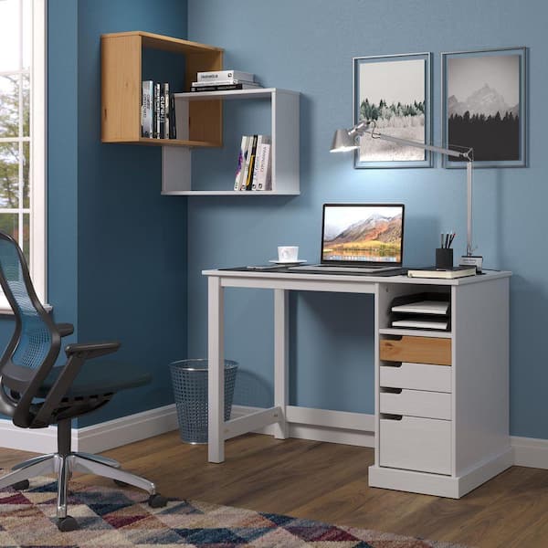 trendfurn by design Mestre 42.5 in. W Rectangular White Wood 4-Drawer Desk with Shelf