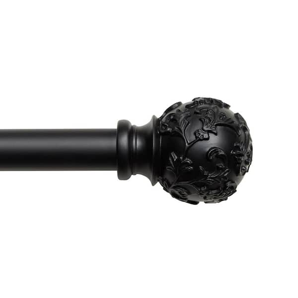 EXCLUSIVE HOME Vine 84 in. - 160 in. Indoor/Outdoor Adjustable Length 1 in. Single Curtain Rod Kit in Matte Black with Finial