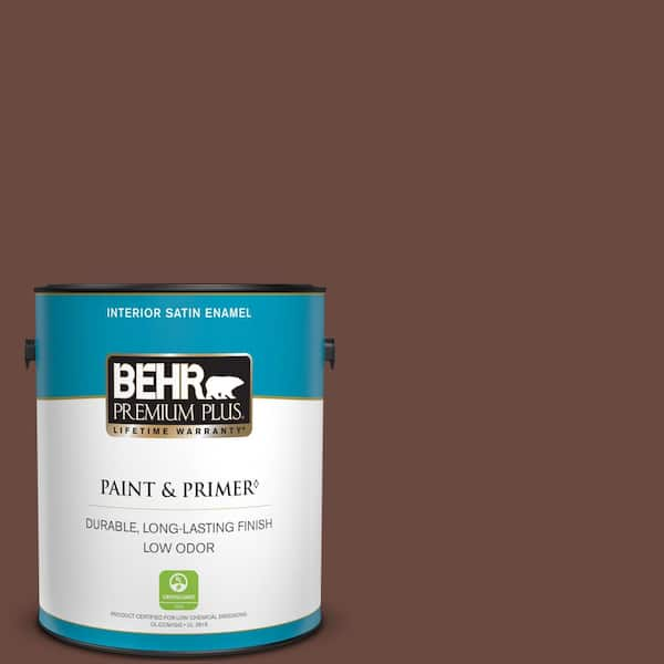 BEHR PREMIUM PLUS 1 gal. #S-G-740 Brown Eyes Satin Enamel Low Odor Interior Paint & Primer