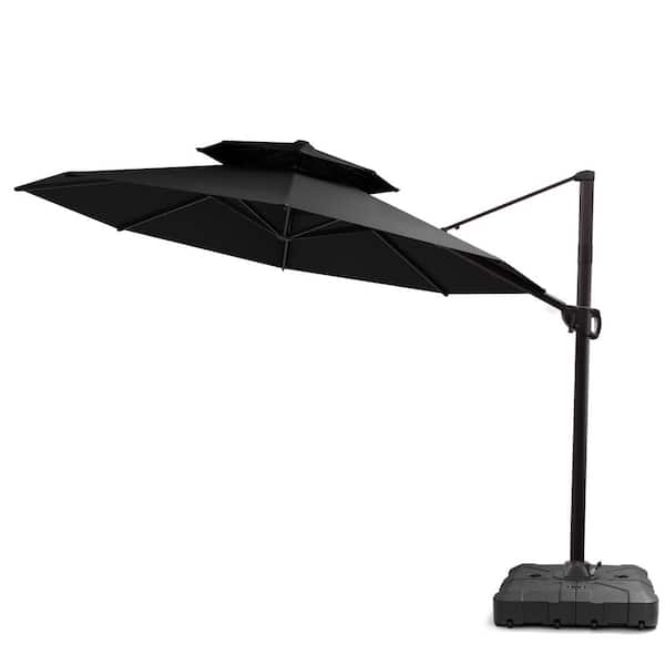 Pellebant 12 ft. Aluminum Cantilever Offset Outdoor Patio Umbrella in Black with 260 lbs. Fillable Base