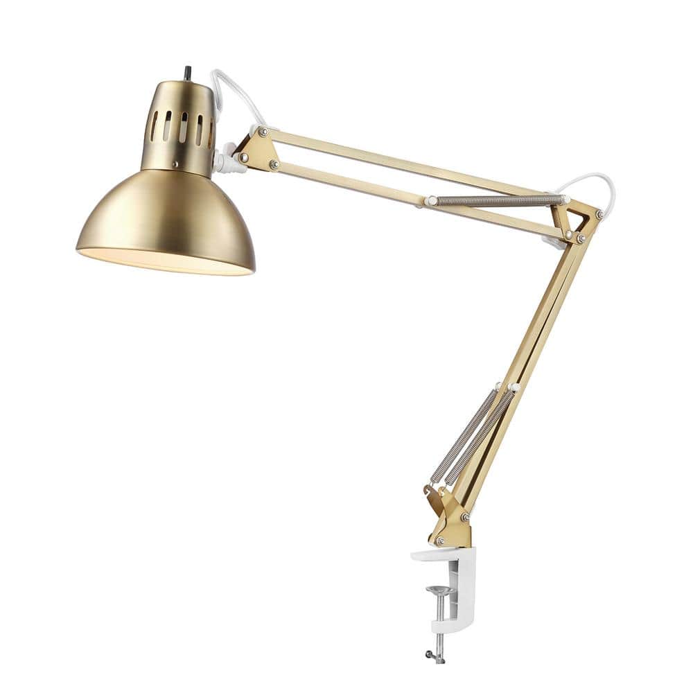 Adjustable Gold Clip-On Desk Lamp with Metal Clamp