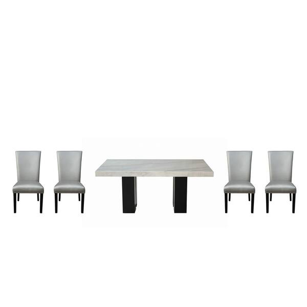 Steve Silver Camila White Marble 70 in. Rectangle Dining Set 5Pieces