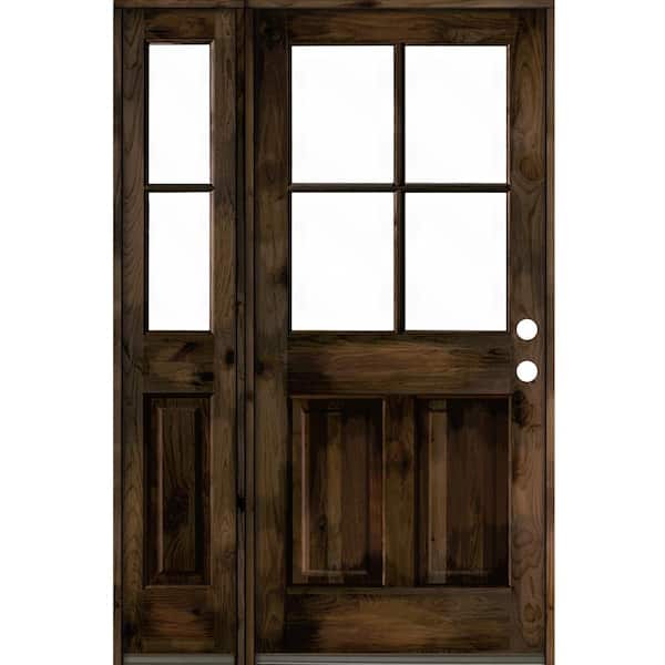 Krosswood Doors 50 in. x 80 in. Knotty Alder Left-Hand/Inswing 4-Lite Clear Glass Black Stain Wood Prehung Front Door with Left Sidelite