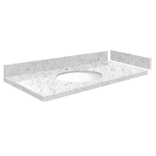 Transolid Silestone 43 in. W x 22.25 in. D Quartz White Round Single Sink Vanity Top in Lyra
