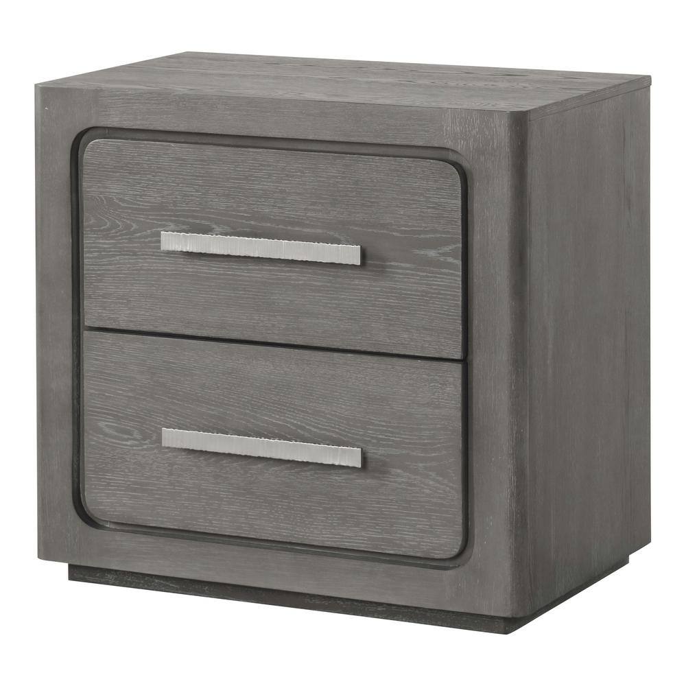 Rally Gray 2-Drawer 27 in. W Nightstand with USB Charging Port, Felt-Lined Top Drawer and Rounded Edges