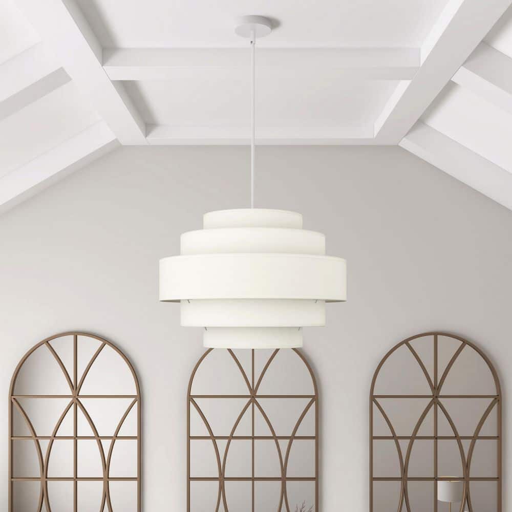23.62 in. 5-Light Modern Beige Chandelier Drum Hanging Light Fixture with F