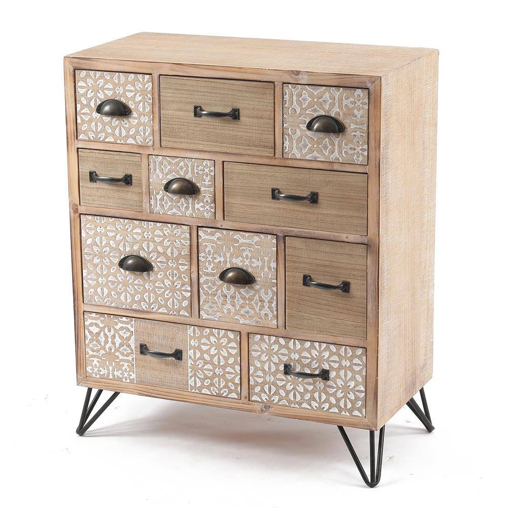 White Fir and Iron Mid-Century Bohemian Accent Cabinet