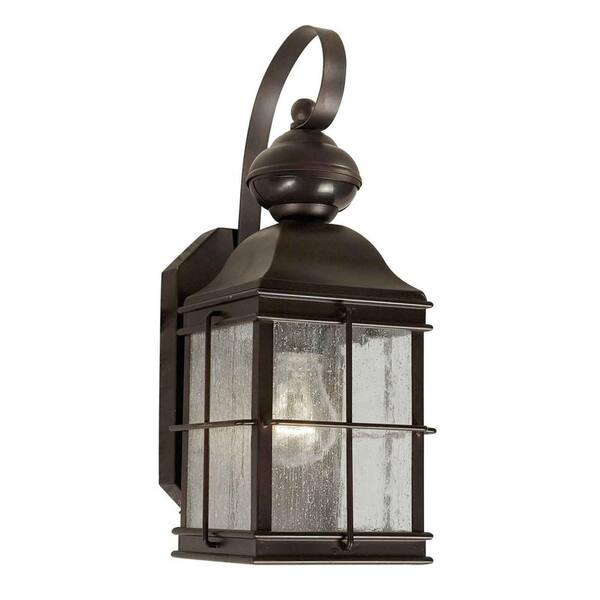 Forte Lighting 1-Light Outdoor Antique Bronze Wall Lantern with Clear Seeded Glass Panels