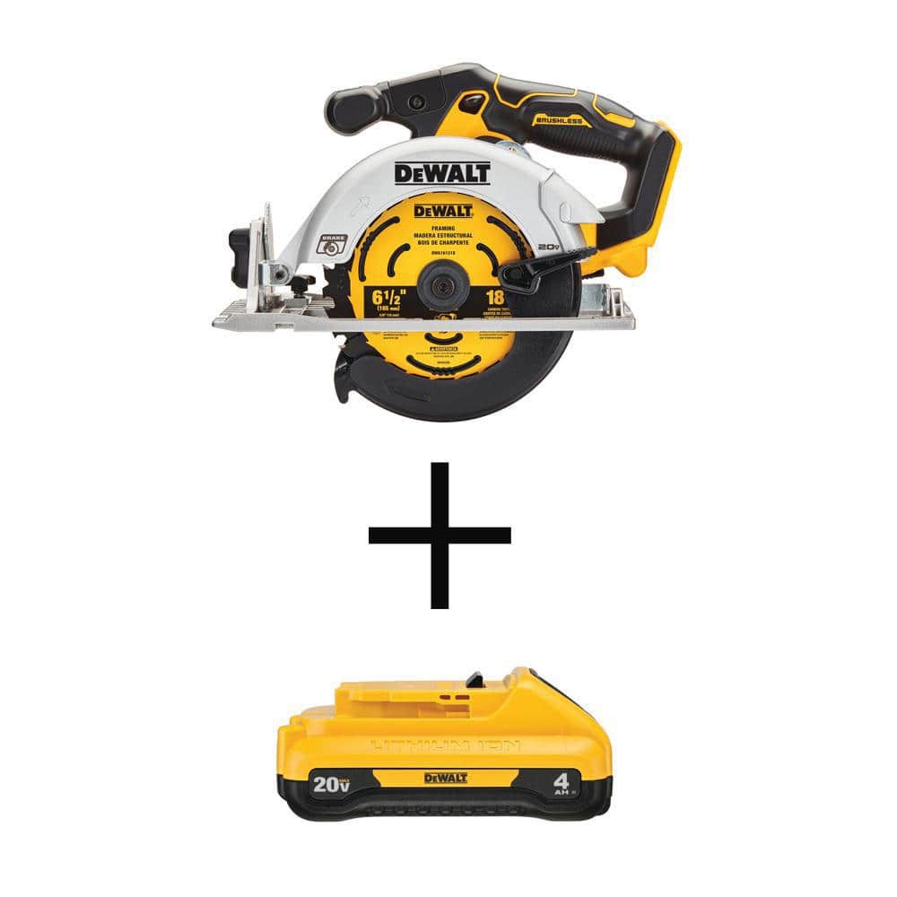 DEWALT 20V MAX Cordless Brushless 6-1/2 in. Circular Saw with 20V MAX  Compact Lithium-Ion 4.0Ah Battery Pack DCS565BWDCB240 The Home Depot