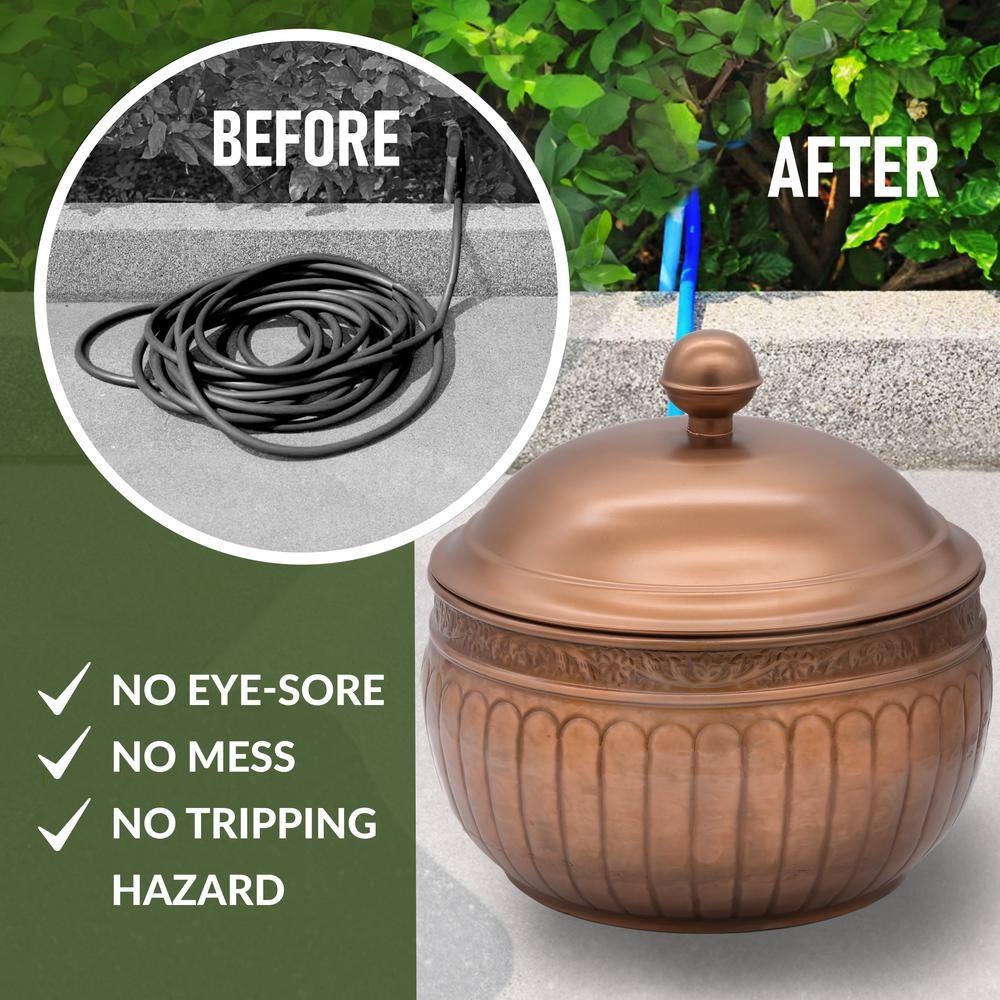 Copper Finish 19" Steel Garden Hose Pot with Lid