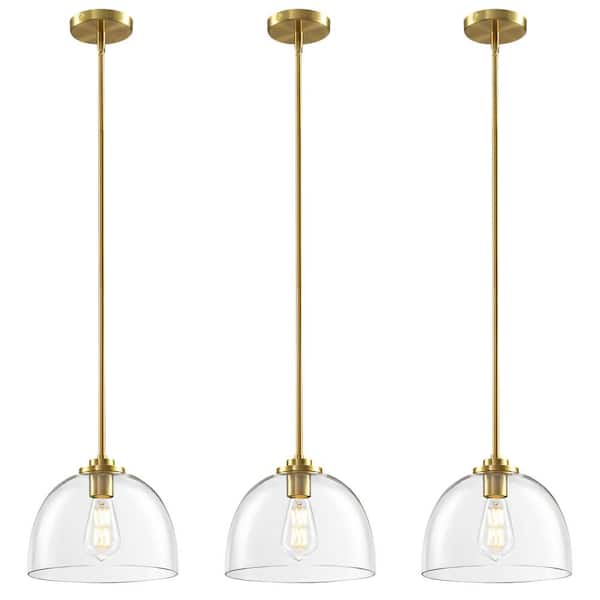 KAISITE 40-watt 1 Light Gold Shaded Pendant Light with Glass Shade Hanging Light Fixture For Restauran Ceiling Light (Set Of 3)