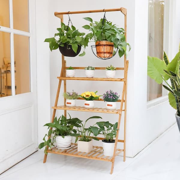 Ladder Plant Stand 3-Tier Foldable top Organizer Flower Display Shelf Rack