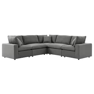 Commix 5-Pieces Aluminum Outdoor L-Shaped Sectional Sofa with Charcoal Cushions