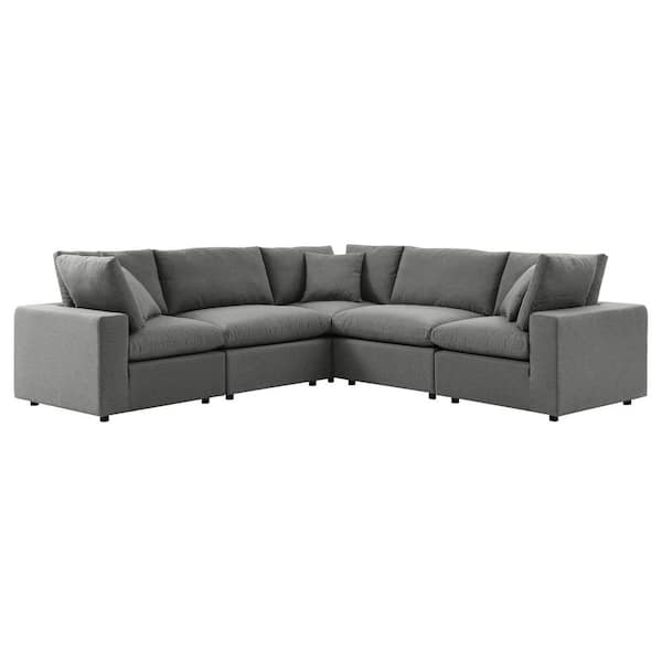 MODWAY Commix 5-Pieces Aluminum Outdoor L-Shaped Sectional Sofa with Charcoal Cushions