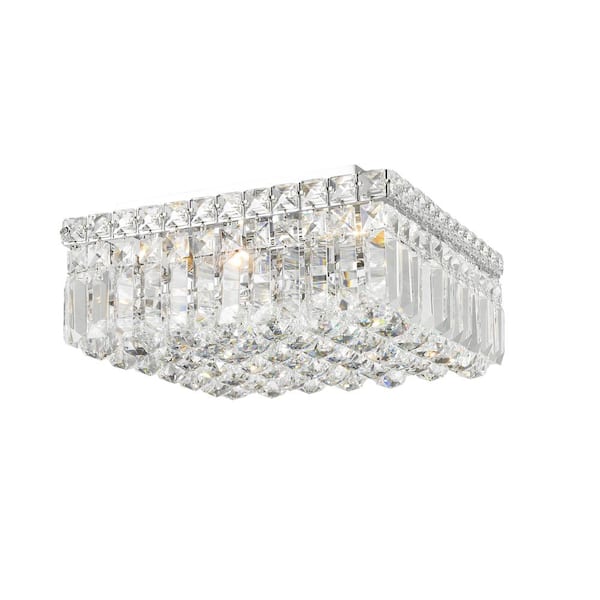 Worldwide Lighting Cascade Collection 4-Light Chrome Flush Mount with Clear Crystal