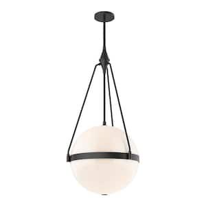 Harmony 18 in. 4 Light 60-Watt Matte Black/Glossy Opal Glass Pendant Light