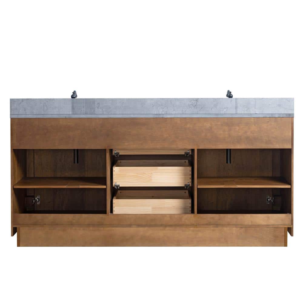 72" Tan and Black Limestone Double Sink Bathroom Vanity