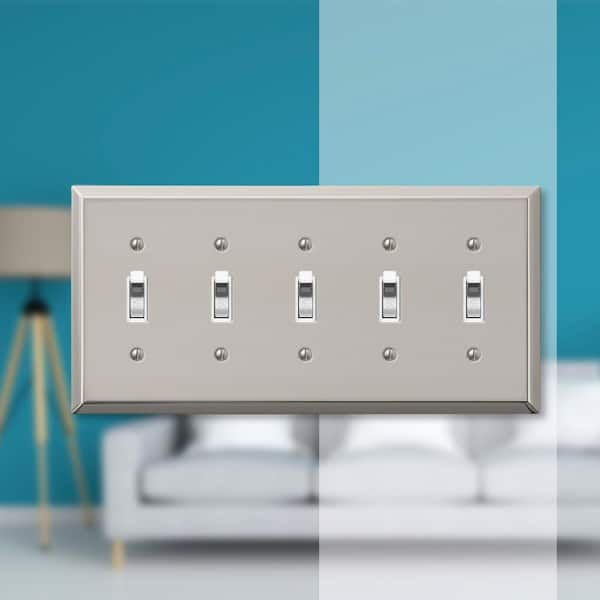 Metallic 5 Gang Toggle Steel Wall Plate - Polished Nickel