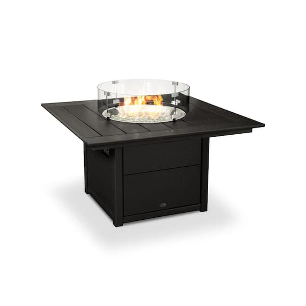 POLYWOOD Black Square 42 in. Plastic Propane Outdoor Patio Fire Pit Table