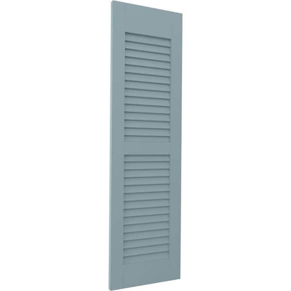 Ekena Millwork 18 in. W x 72 in. H Americraft 2-Equal Louver Exterior Real Wood Shutters Pair in Peaceful Blue