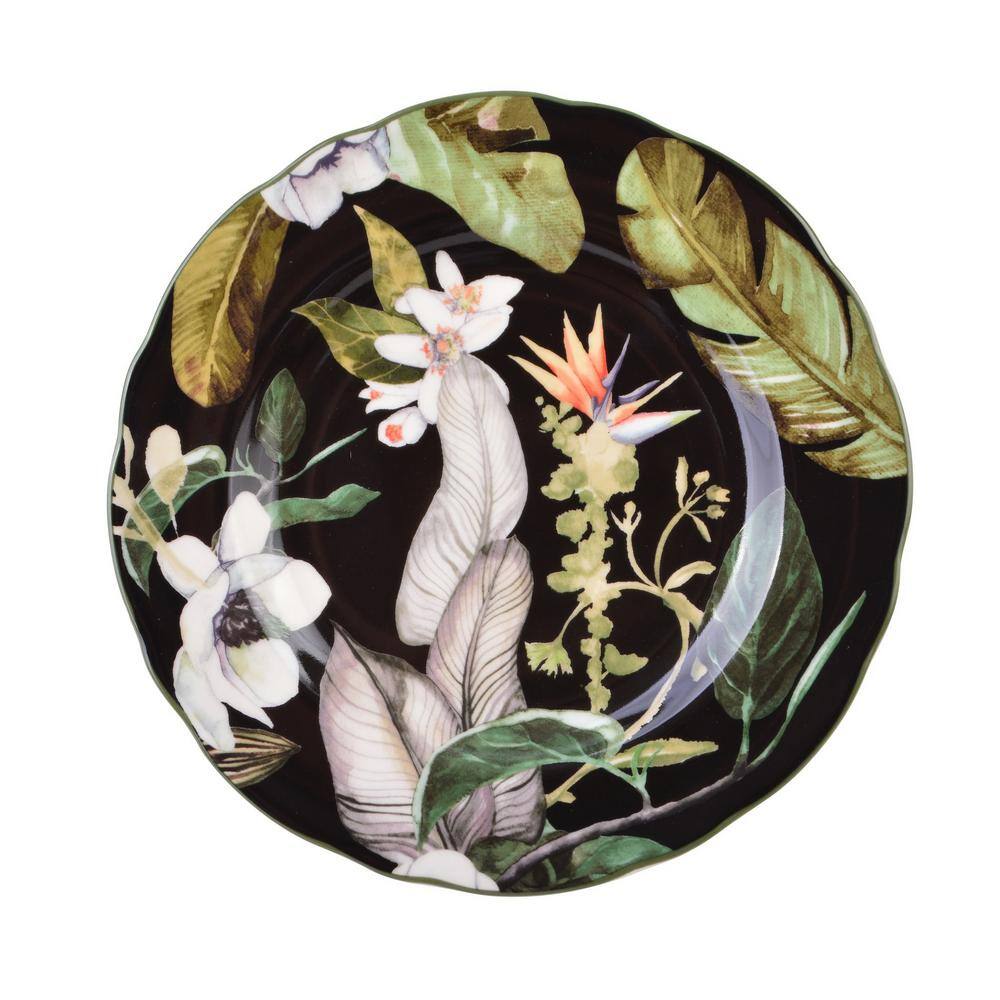 Borneo Black Floral Porcelain 12-Piece Dinnerware Set