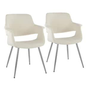 Vintage Flair Cream Fabric and Chrome Metal Arm Chair (Set of 2)