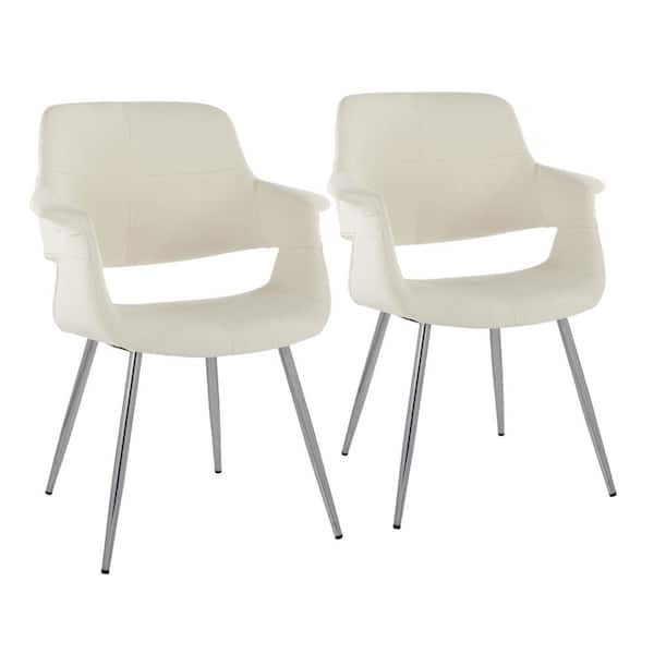 Lumisource Vintage Flair Cream Fabric and Chrome Metal Arm Chair (Set of 2)