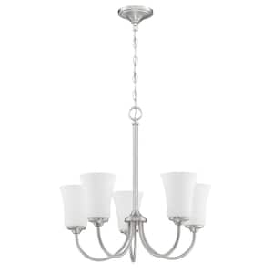 Gwyneth 5-Light Brushed Nickel with Frost White Glass Transitional Chandelier for Kitchen/Dining/Foyer No Bulb Included