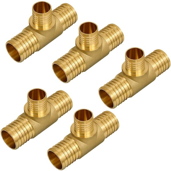 PLUMBFLEX 1 in. x 1 in. x 1/2 in. Brass PEX Barb Reducing Tee Pipe Fittings (5-Pack)