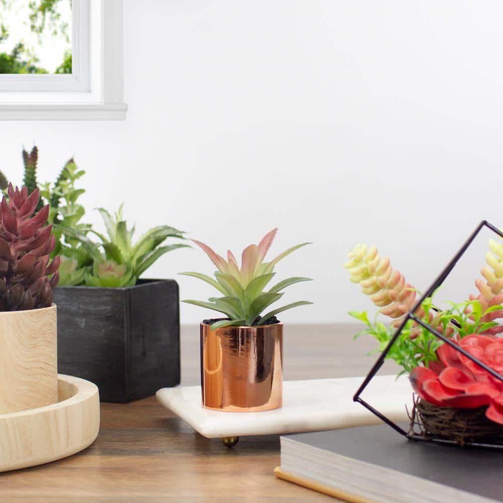 Rose Gold Potted Artificial Aloe Plant, 5" Height