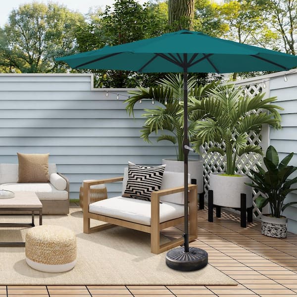Peyton 9 ft. Market Patio Umbrella in Dark Green with Bronze Round Base