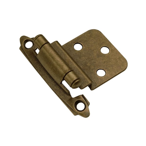 HICKORY HARDWARE 3/8 in. Inset Antique Brass Surface Self-Closing Hinges (2-Pack)