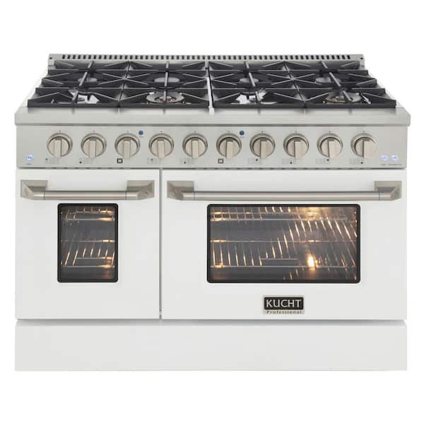 Kucht 48 in. 6.7 cu. ft. Double Oven Dual Fuel Range with Gas Stove and Electric Oven in. White