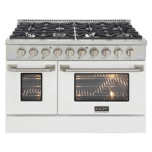 Pro-Style 48 in. 6.7 cu. ft. Double Oven Liquid Propane Range with 8 Burners in Stainless Steel and White Oven Doors