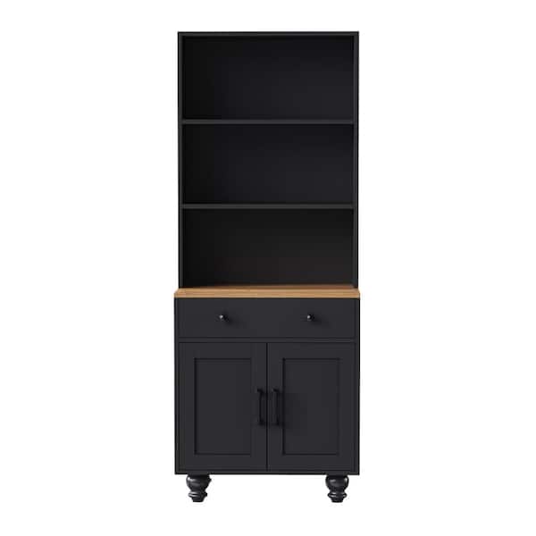 Farmhouse Storage Cabinet with 4 Solid Wood Gourd-Shaped Legs Black