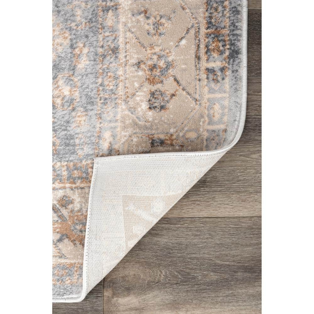 Vintage Beige and Blue Synthetic Rectangular Area Rug