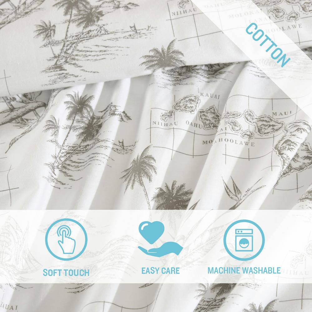 Vintage Map Print White Cotton Queen Sheet Set