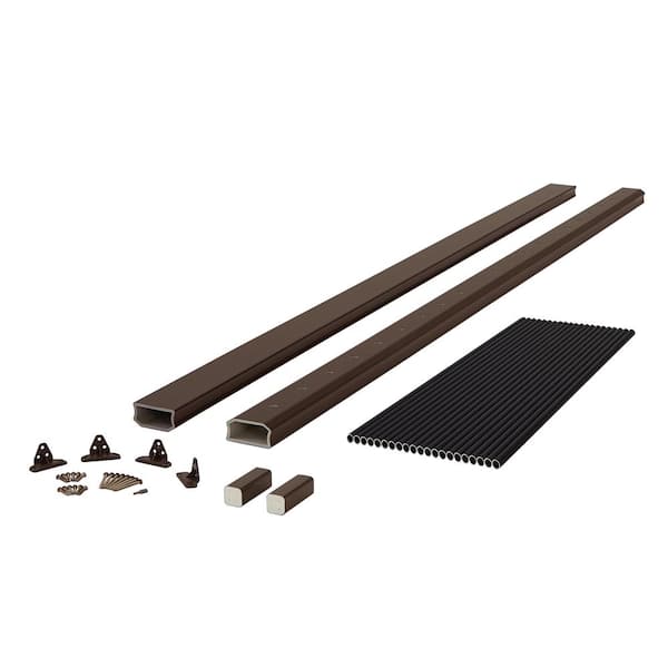Fiberon BRIO 36 in. x 96 in. (Actual: 36 in. x 94 in.) Brown PVC Composite Line Railing Kit w/Round Aluminum Black Balusters