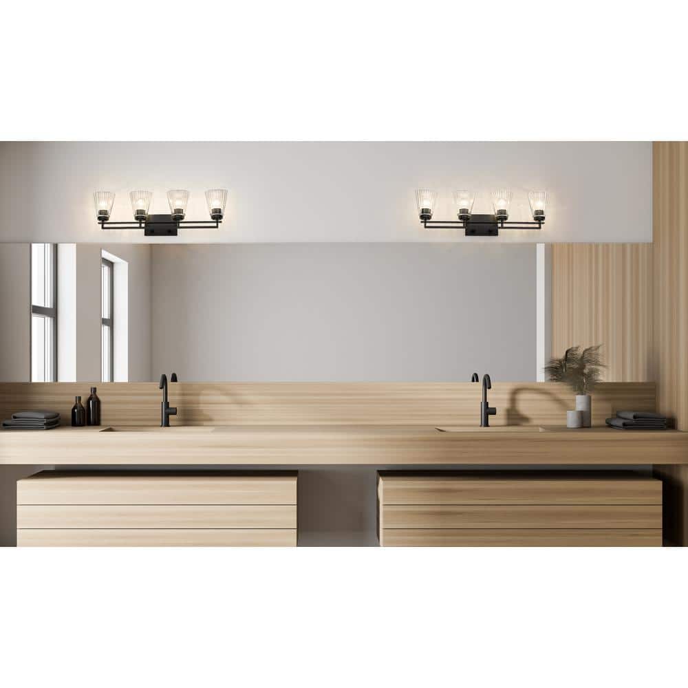 Lyna Matte Black Steel Vanity Light with Clear Glass Shades