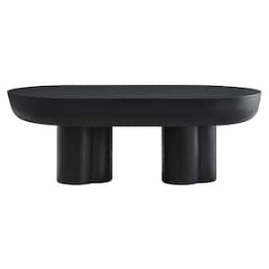 Caspian 25.8 in. in Black Oval Wood Concrete Coffee Table