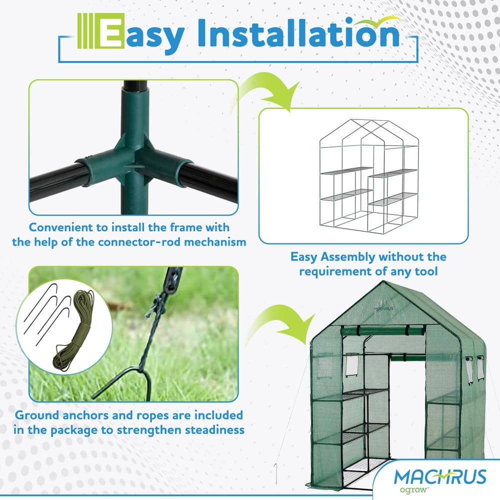 Green Walk-In Portable Greenhouse with 8 Shelves