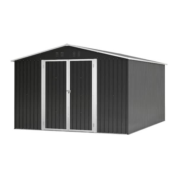 Roe 10 ft. W x 12 ft. D Grey Outdoor Metal Storage Shed with Lockable Doors, Air Vents, Sloped Roof (119.5 sq. ft.)