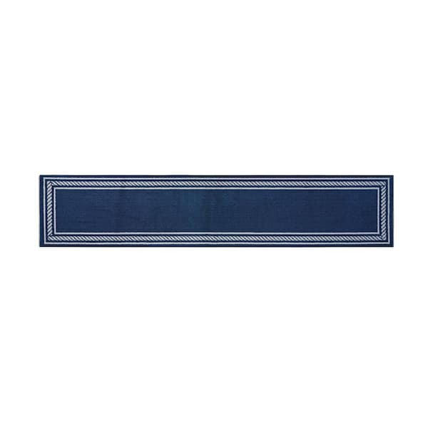 Rope Border Denim Twist/Light Gray 3 ft. x 10 ft. Tufted Border Polypropylene Runner Rug
