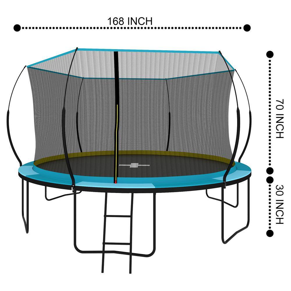 14FT Blue Outdoor Trampoline with Enclosure and Ladder
