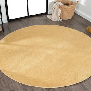 Haze Solid Low-Pile Mustard 4 ft. Round Area Rug