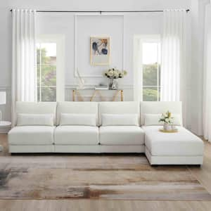 120 in. Square Arm Fabric L-Shaped Sofa with Reversible Chaise in Cream