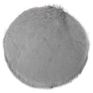 Silky Faux Fur Sheepskin Shag Light Gray 6.6 ft. x 6.6 ft. Round Fluffy Fuzzy Area Rug