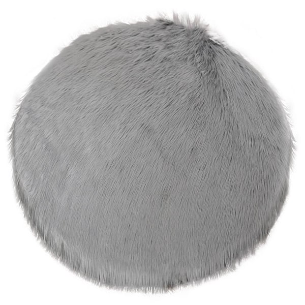 GHOUSE Silky Faux Fur Sheepskin Shag Light Gray 6.6 ft. x 6.6 ft. Round Fluffy Fuzzy Area Rug